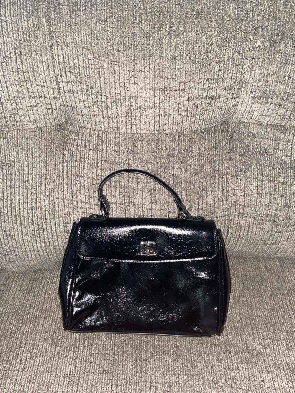 Classic Black Patent Top-Handle Women's Bag